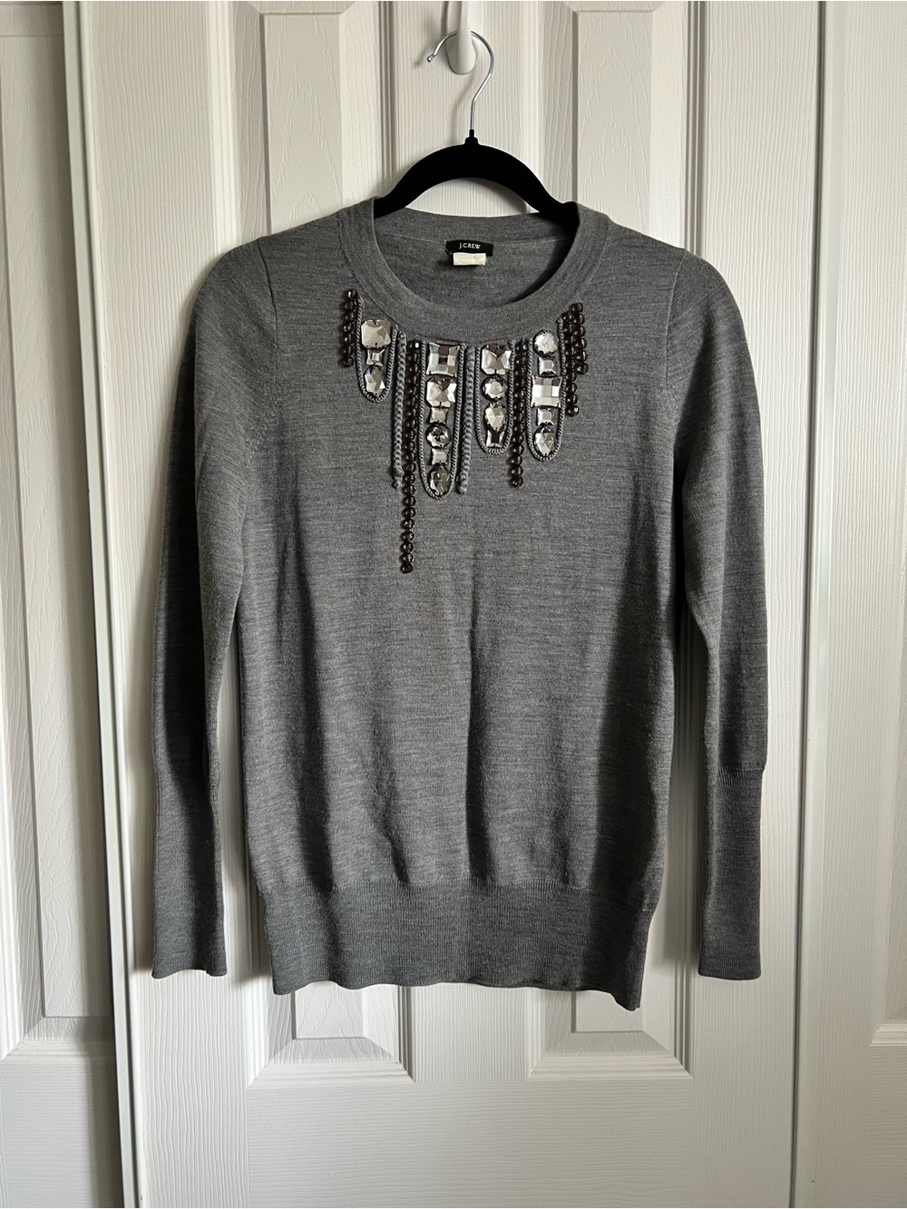 J. Crew Gray Merino Wool Sparkle Jeweled Embellished Sweater Size S